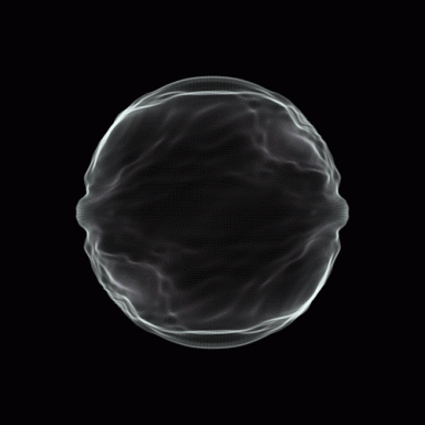 fond de scene video Sphère translucide avec des ondulations fluides sur un fond noir.